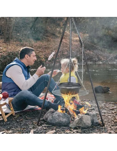 TRÓJNÓG Palenisko Duży GRILL Ogniskowy Ogrodowy Wiszący BBQ Ruszt 2w1