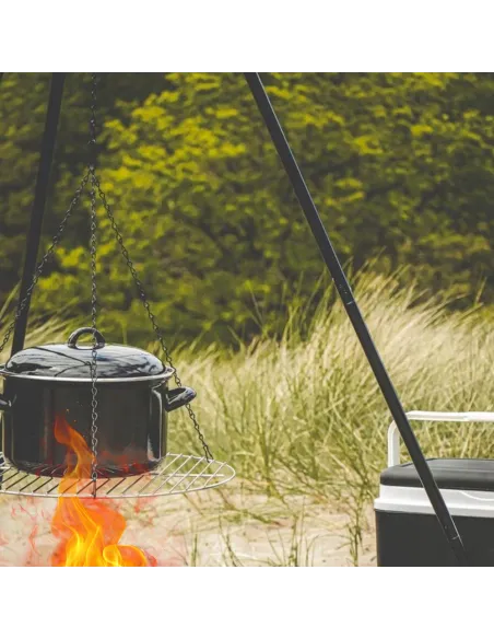 TRÓJNÓG Palenisko Duży GRILL Ogniskowy Ogrodowy Wiszący BBQ Ruszt 2w1