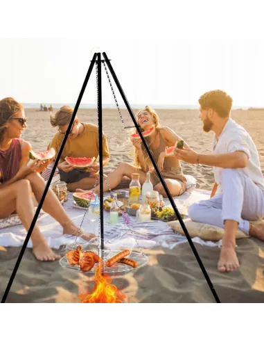 TRÓJNÓG Palenisko Duży GRILL Ogniskowy Ogrodowy Wiszący BBQ Ruszt 2w1