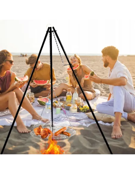 TRÓJNÓG Palenisko Duży GRILL Ogniskowy Ogrodowy Wiszący BBQ Ruszt 2w1