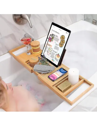 BAMBUSOWA REGULOWANA PÓŁKA STOLIK NA WANNĘ BAMBOO SPA