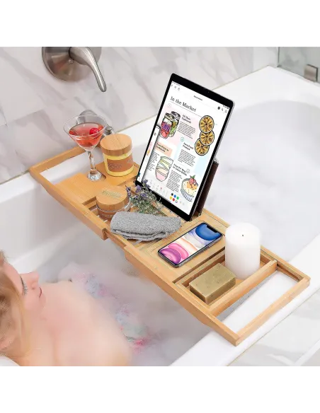 BAMBUSOWA REGULOWANA PÓŁKA STOLIK NA WANNĘ BAMBOO SPA