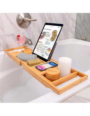 BAMBUSOWA REGULOWANA PÓŁKA STOLIK NA WANNĘ BAMBOO SPA