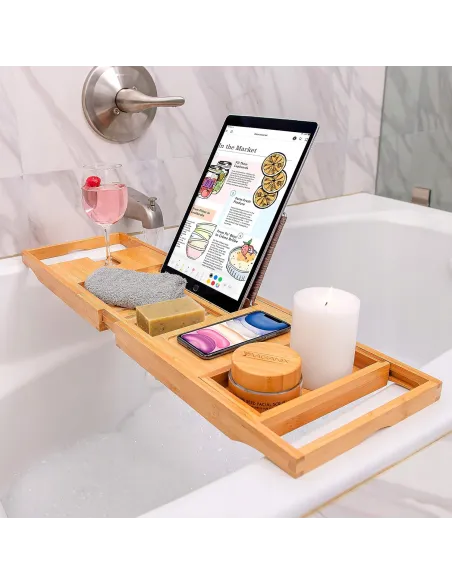 BAMBUSOWA REGULOWANA PÓŁKA STOLIK NA WANNĘ BAMBOO SPA