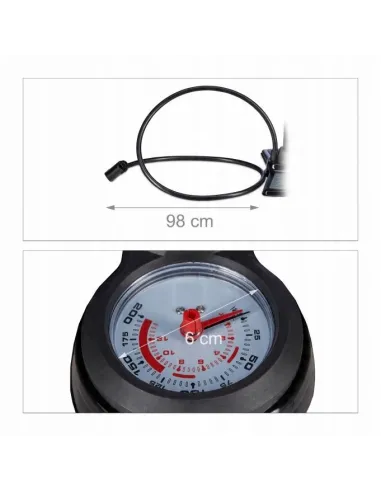 POMPKA ROWEROWA Z MANOMETREM NOŻNA SAMOCHODOWA MANOMETR 14bar Wąż 98cm