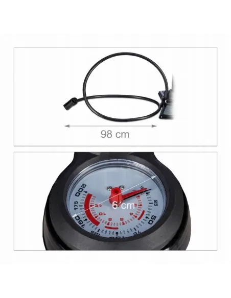POMPKA ROWEROWA Z MANOMETREM NOŻNA SAMOCHODOWA MANOMETR 14bar Wąż 98cm