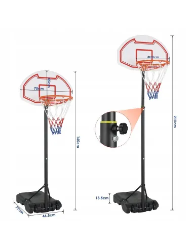 ZESTAW KOMPLET do KOSZA Koszykówki Kosz Stojak 160-210cm