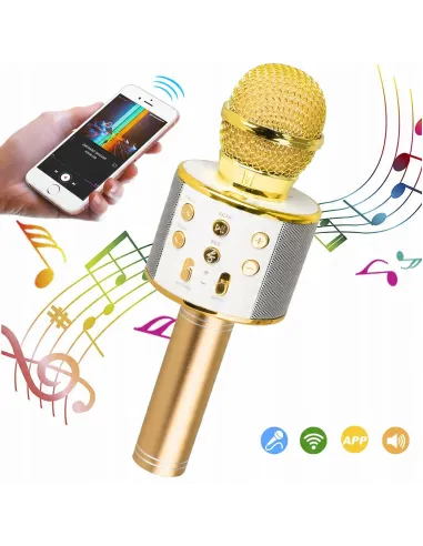 Złoty MIKROFON BEZPRZEWODOWY KARAOKE - BLUETOOTH GŁOŚNIK