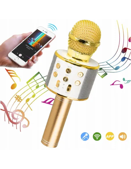 Złoty MIKROFON BEZPRZEWODOWY KARAOKE - BLUETOOTH GŁOŚNIK