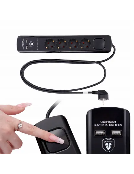 Przedłużacz Zasilacz LISTWA PRZECIWPRZEPIĘCIOWA 4 gniazda 2X USB 3680W