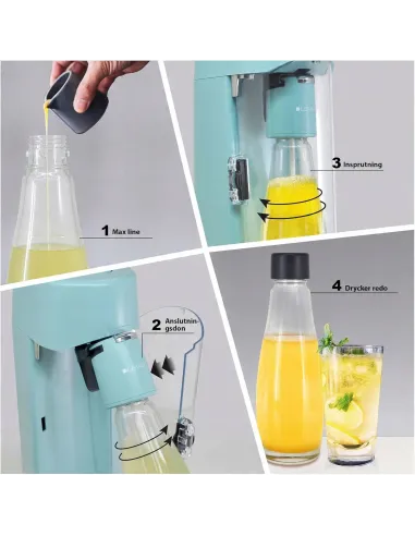 SATURATOR Syfon do Gazowania Wody TURKUSOWY + SZKLANA BUTELKA + CYLINDER