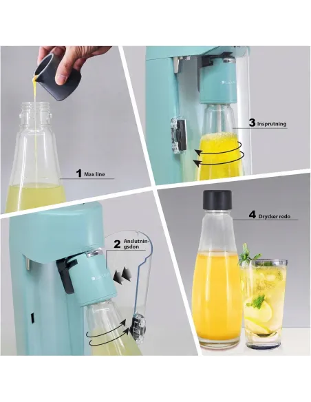 SATURATOR Syfon do Gazowania Wody TURKUSOWY + SZKLANA BUTELKA + CYLINDER