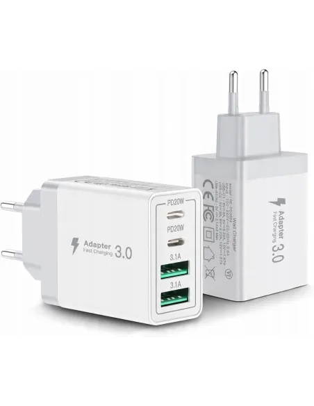 SZYBKA ŁADOWARKA SIECIOWA UNIWERSALNA GNIAZDO 2x USB 2x USB-C 40W