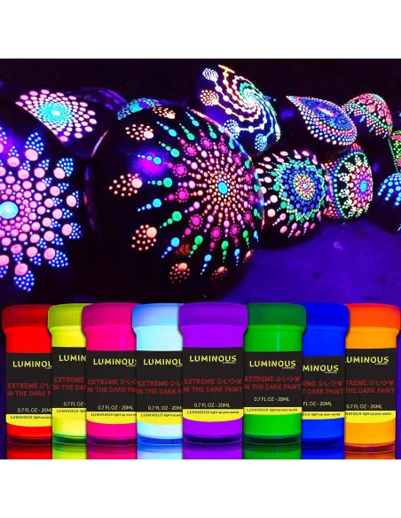 FARBY Akrylowe Neonowe LUMINESCENCYJNE Święcą w Ciemności 8x20ml