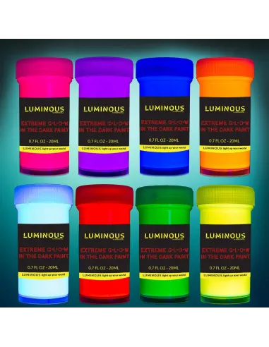 FARBY Akrylowe Neonowe LUMINESCENCYJNE Święcą w Ciemności 8x20ml