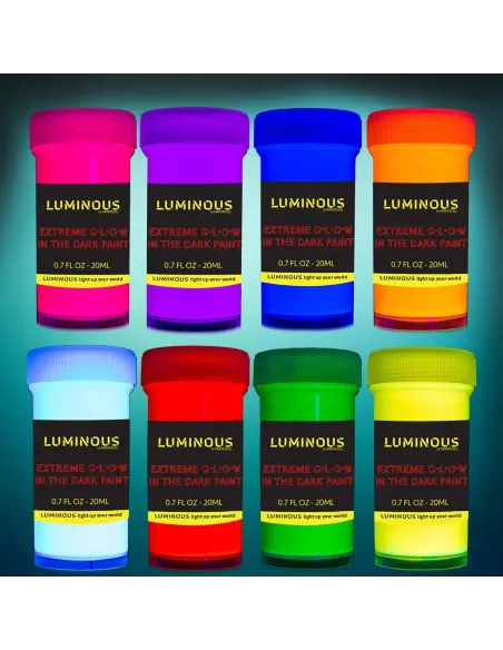 FARBY Akrylowe Neonowe LUMINESCENCYJNE Święcą w Ciemności 8x20ml