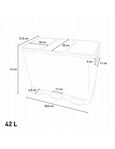 KOSZ DO SEGREGACJI 3 Komory 42 l (3x14L) Stalowy z Pedałem