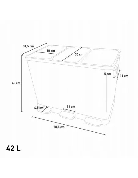 KOSZ DO SEGREGACJI 3 Komory 42 l (3x14L) Stalowy z Pedałem