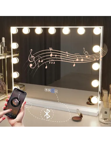 Lustro Lusterko Kosmetyczne HOLYWOOD 58 x 46 cm 15 LED z BLUETOOTH