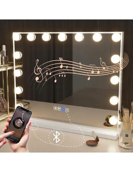 Lustro Lusterko Kosmetyczne HOLYWOOD 58 x 46 cm 15 LED z BLUETOOTH