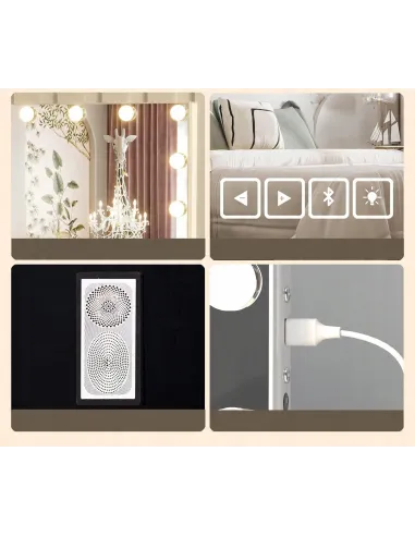 Lustro Lusterko Kosmetyczne HOLYWOOD 58 x 46 cm 15 LED z BLUETOOTH