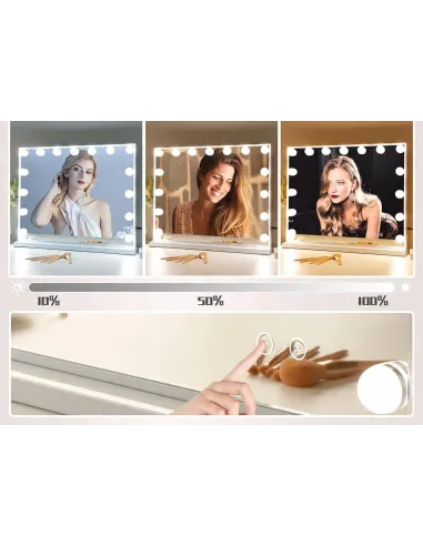 Lustro Lusterko Kosmetyczne HOLYWOOD 58 x 46 cm 15 LED z BLUETOOTH