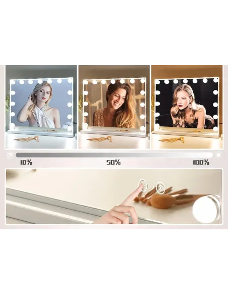 Lustro Lusterko Kosmetyczne HOLYWOOD 58 x 46 cm 15 LED z BLUETOOTH