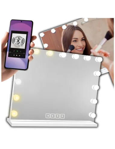 Lustro Lusterko Kosmetyczne HOLYWOOD 58 x 46 cm 15 LED z BLUETOOTH