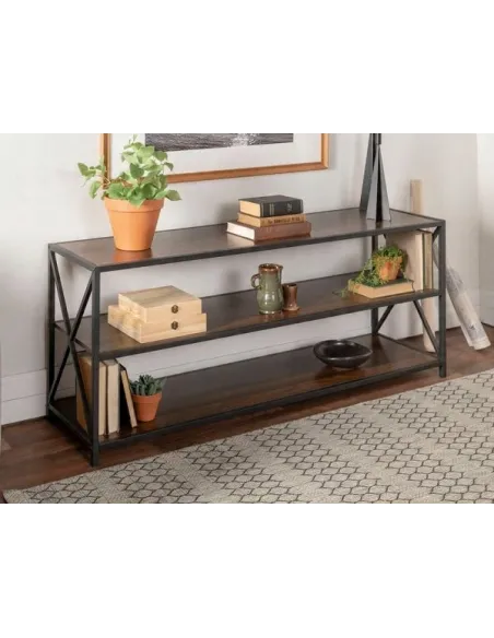 Duży REGAŁ Półka LOFT SZAFKA TV Industrialna 153x67cm Ciemny Orzech