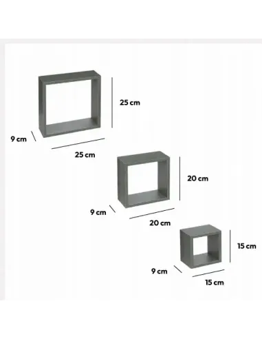 PÓŁKA WISZĄCA CUBE 3w1 Kwadratowa Regał Wiszący Półki 3szt SZARY