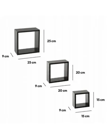 PÓŁKA WISZĄCA CUBE 3w1 Kwadratowa Regał Wiszący Półki 3szt ANTRACYT