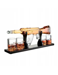 Zestaw Whisky Karafka Kałasznikow KARABIN AK-47 Pistolet 4 Szklanki Kostki