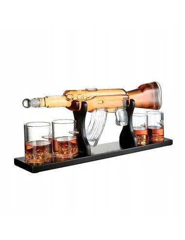 Zestaw Whisky Karafka Kałasznikow KARABIN AK-47 Pistolet 4 Szklanki Kostki