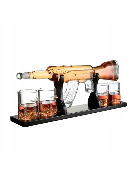 Zestaw Whisky Karafka Kałasznikow KARABIN AK-47 Pistolet 4 Szklanki Kostki