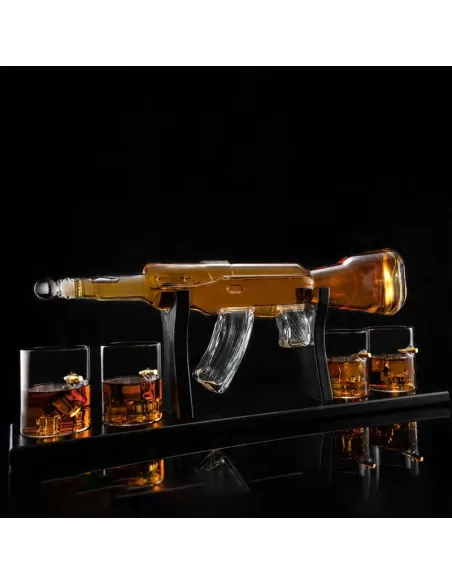 Zestaw Whisky Karafka Kałasznikow KARABIN AK-47 Pistolet 4 Szklanki Kostki