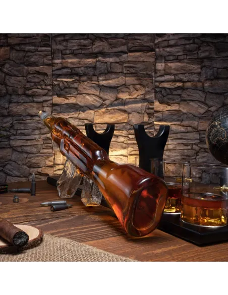 Zestaw Whisky Karafka Kałasznikow KARABIN AK-47 Pistolet 4 Szklanki Kostki