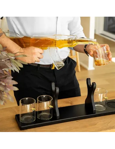 Zestaw Whisky Karafka Kałasznikow KARABIN AK-47 Pistolet 4 Szklanki Kostki