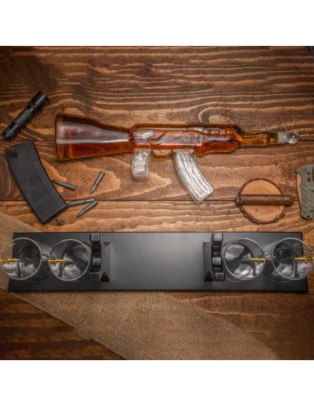 Zestaw Whisky Karafka Kałasznikow KARABIN AK-47 Pistolet 4 Szklanki Kostki