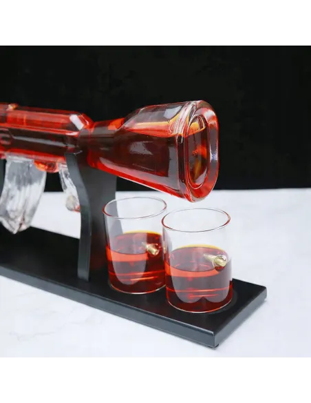 Zestaw Whisky Karafka Kałasznikow KARABIN AK-47 Pistolet 4 Szklanki Kostki