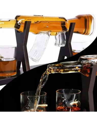 Zestaw Whisky Karafka Kałasznikow KARABIN AK-47 Pistolet 4 Szklanki Kostki