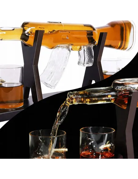 Zestaw Whisky Karafka Kałasznikow KARABIN AK-47 Pistolet 4 Szklanki Kostki