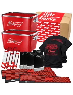 Zestaw BUDWEISER XXL 2x Cooler ICE BUCKET Koszulki Maty Barowe Otwieracze