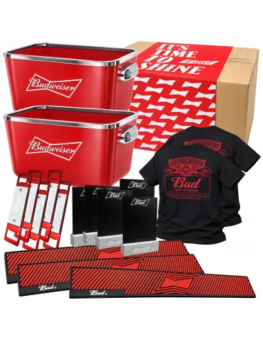 Zestaw BUDWEISER XXL 2x Cooler ICE BUCKET Koszulki Maty Barowe Otwieracze