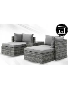 ZESTAW Mebli OGRODOWYCH Narożnik MODUŁOWY Fotel Stolik Podnóżek Rattan 2