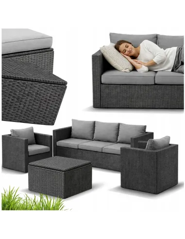 DUŻY Zestaw Mebli OGRODOWYCH Acero 2xFotel Sofa Stolik/Pufa TECHNORATTAN