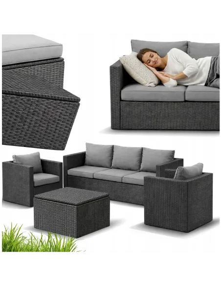 DUŻY Zestaw Mebli OGRODOWYCH Acero 2xFotel Sofa Stolik/Pufa TECHNORATTAN
