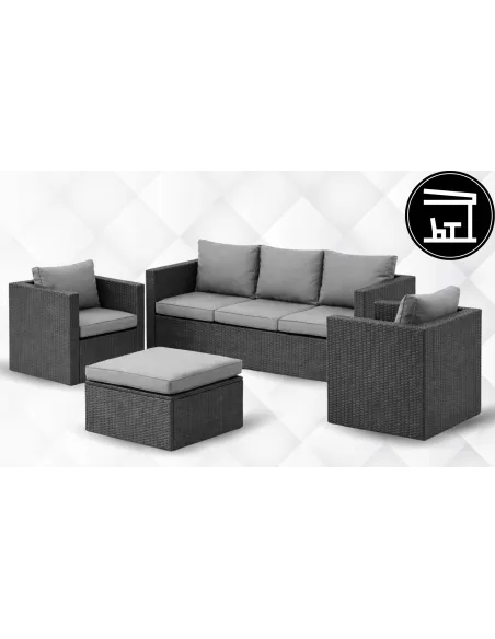 DUŻY Zestaw Mebli OGRODOWYCH Acero 2xFotel Sofa Stolik/Pufa TECHNORATTAN