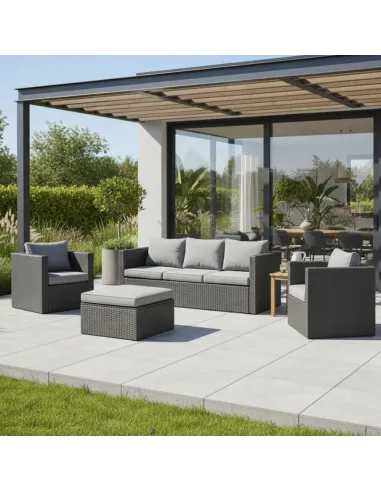 DUŻY Zestaw Mebli OGRODOWYCH Acero 2xFotel Sofa Stolik/Pufa TECHNORATTAN