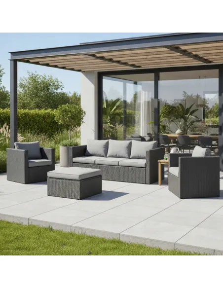 DUŻY Zestaw Mebli OGRODOWYCH Acero 2xFotel Sofa Stolik/Pufa TECHNORATTAN