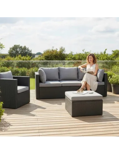 DUŻY Zestaw Mebli OGRODOWYCH Acero 2xFotel Sofa Stolik/Pufa TECHNORATTAN